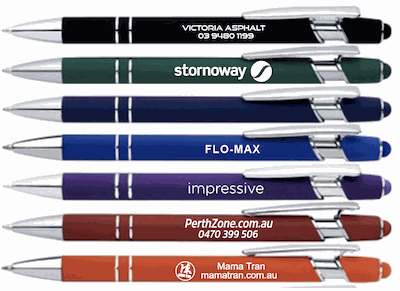 Rubber coated custom stylus pens in six colours